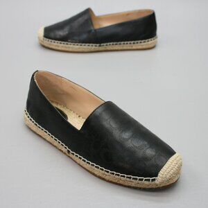 Coach Ladies 6.5 B Signature Logo Black Carley Leather Loafers Jute Shoes C6763